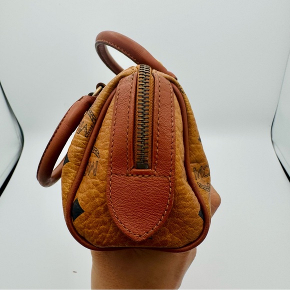 MCM Tan Leather Small Boston Bag in Visetos - Picture 10 of 12